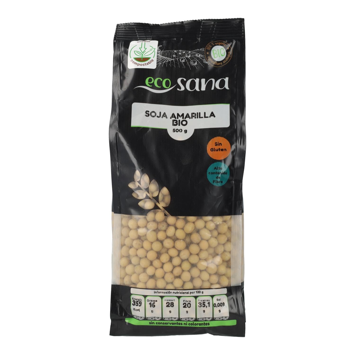 ECOSANA SOJA AMARILLA CERTIFICADO BIO by DRASANVI - Es legumbre más rica en proteínas - Alto contenido en fibra y minerales - VEGANO - SIN GLUTEN - 500g