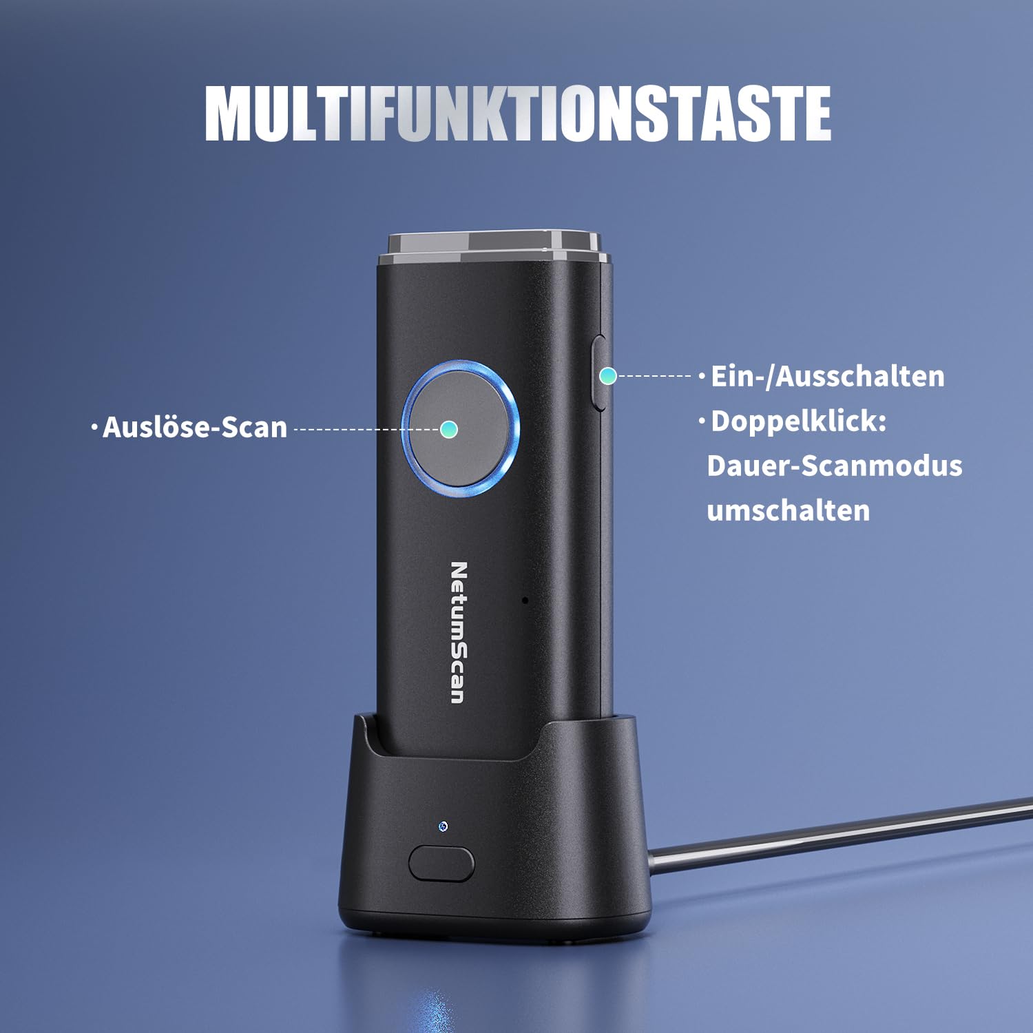 NetumScan Bluetooth-1D/2D/QR Tragbar Barcodescanner mit Ladestation U820 Scannt Data Matrix/EAN, kompatibel mit Windows/Mac/Android/iOS, für Lager, Logistik, Industrie & Einzelhandel