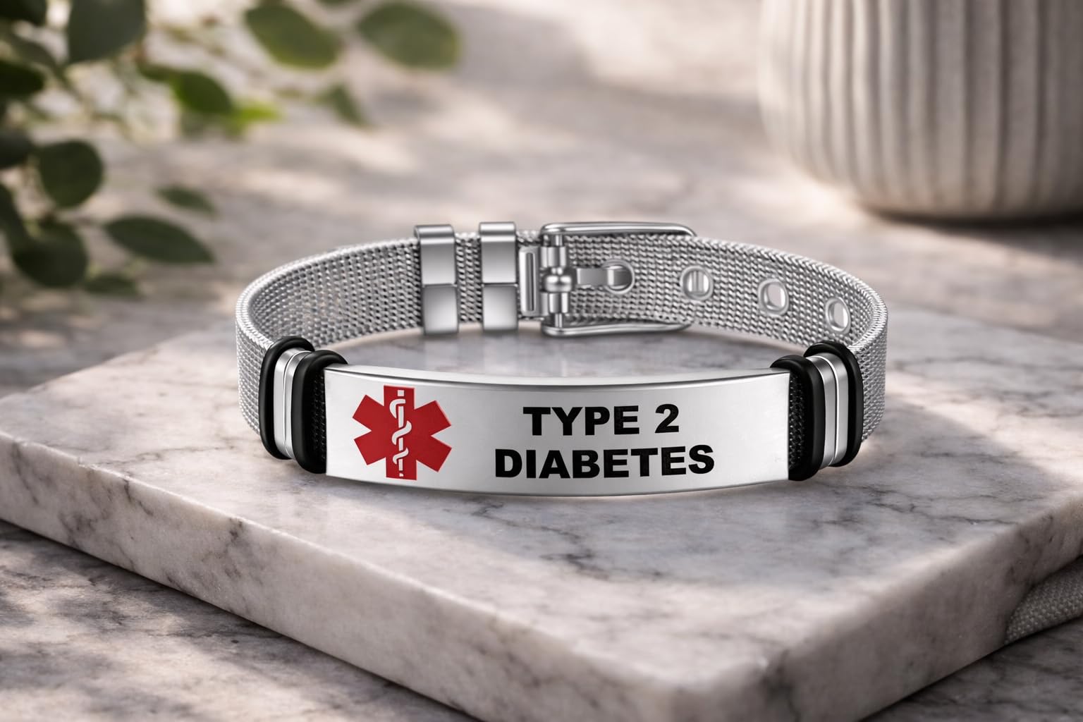 Medical Alert Identification Bracelets, Silver Stainless Steel, Adjustable Diabetes Epilepsy Blood Thinner