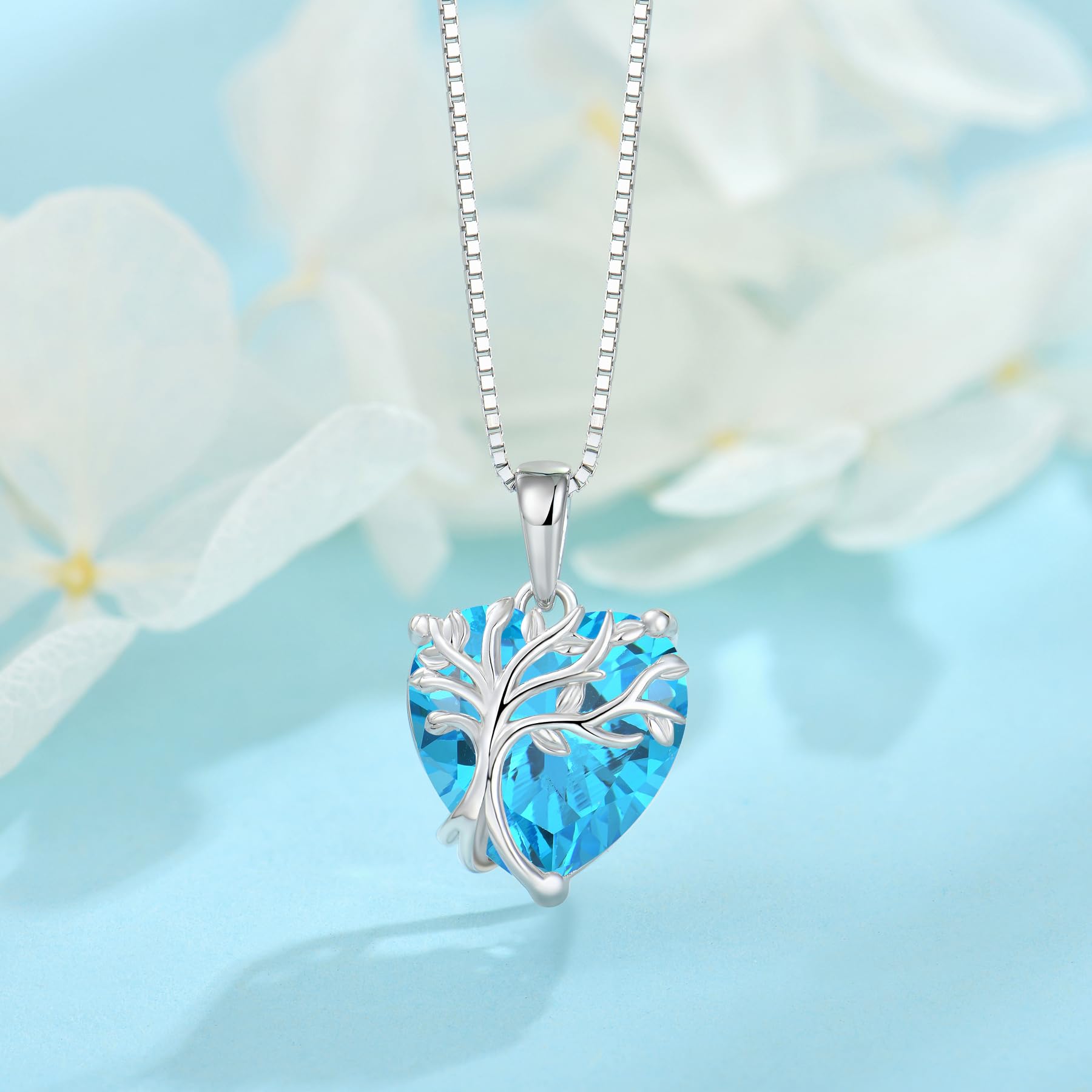FJ Collana Albero della Vita Argento Sterling 925 Collana Cuore Ciondolo Pietre Portafortuna Gioielli per Donna