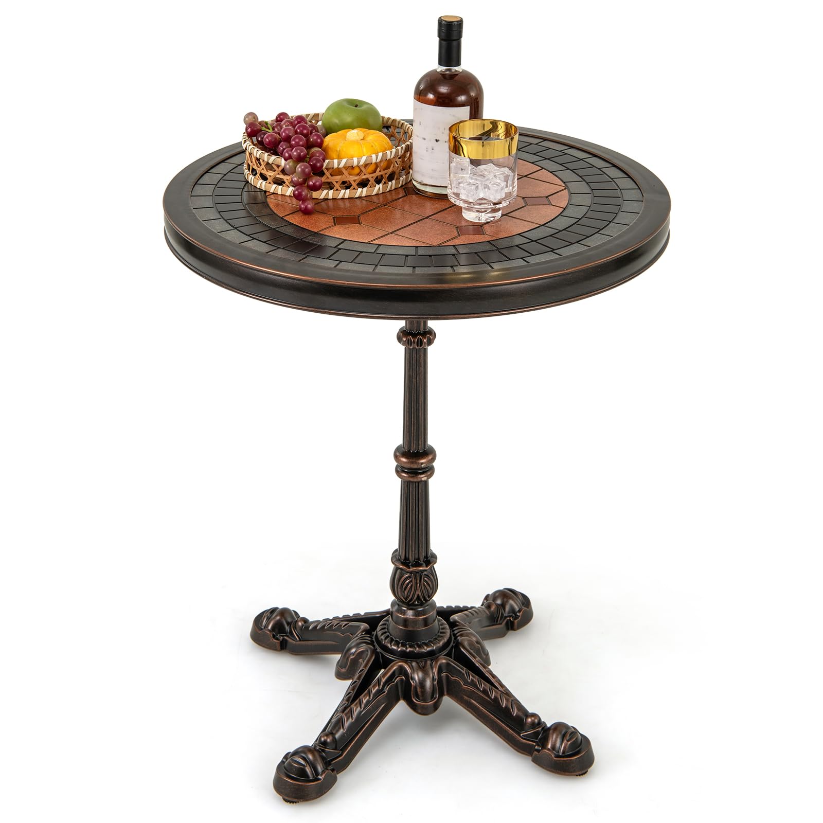 COSTWAY Table de Salle à Manger Ronde 60,5 cm Aluminium Coulé Résistante aux Intempéries Bronze