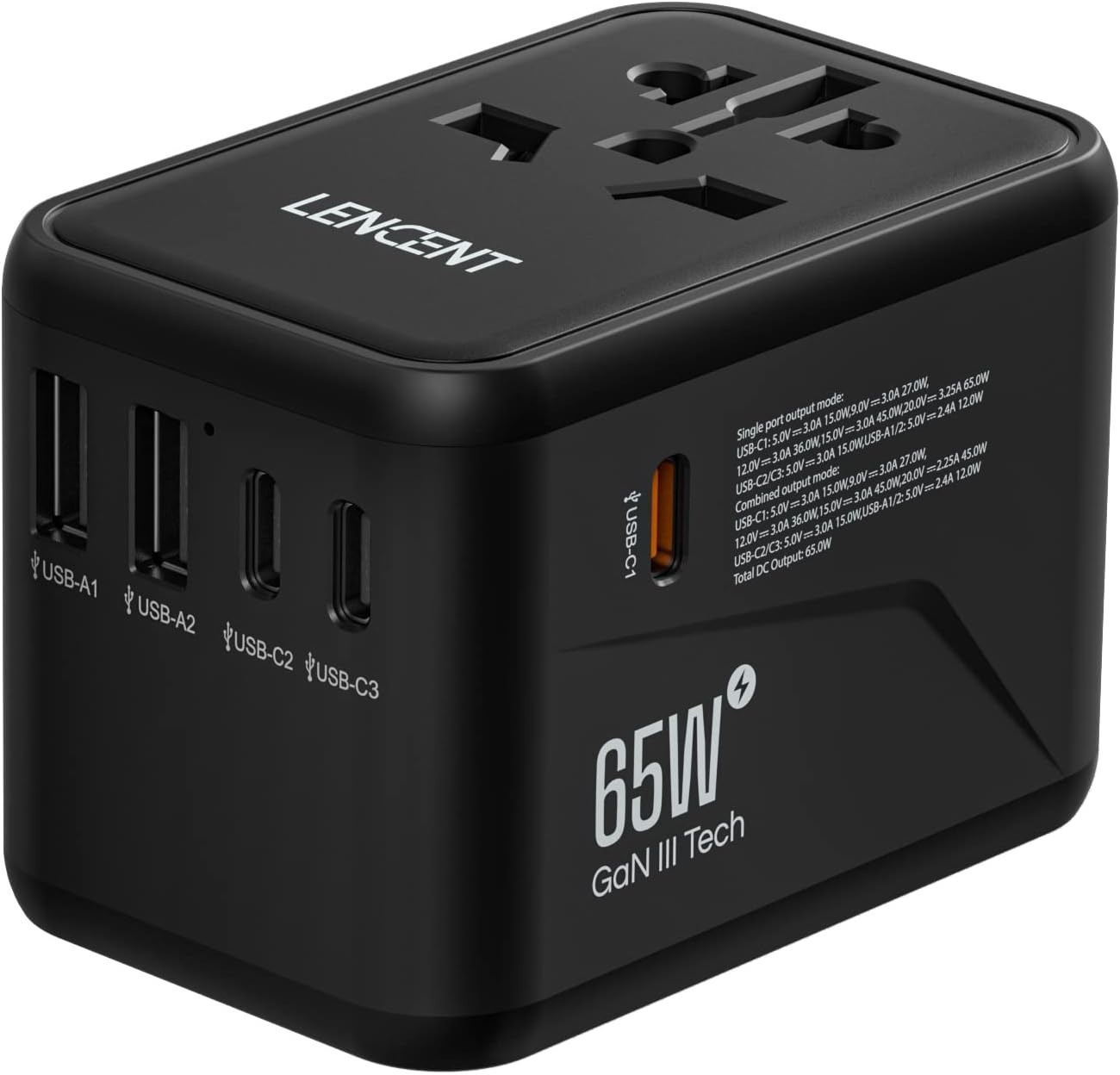 Universal Travel Adapter, GaN III 65W International Charger with 2 USB Ports & 3 USB-C PD Fast Charging Adaptor, Worldwide Wall Charger for iPhone,Tablets,Laptops, Type A/C/G/I (USA/UK/EU/AUS)
