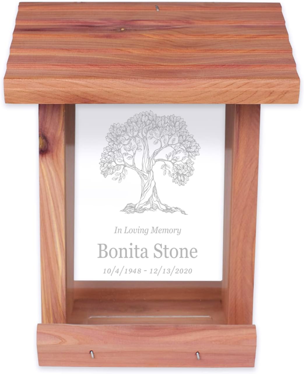 Personalized Memorial Bird Feeder - Hanging Cedar Wood Bird Feeder with Custom Engraved in Loving Memory Inscription & Choice of Theme Sympathy Gift Made in USA (Tree of Life)