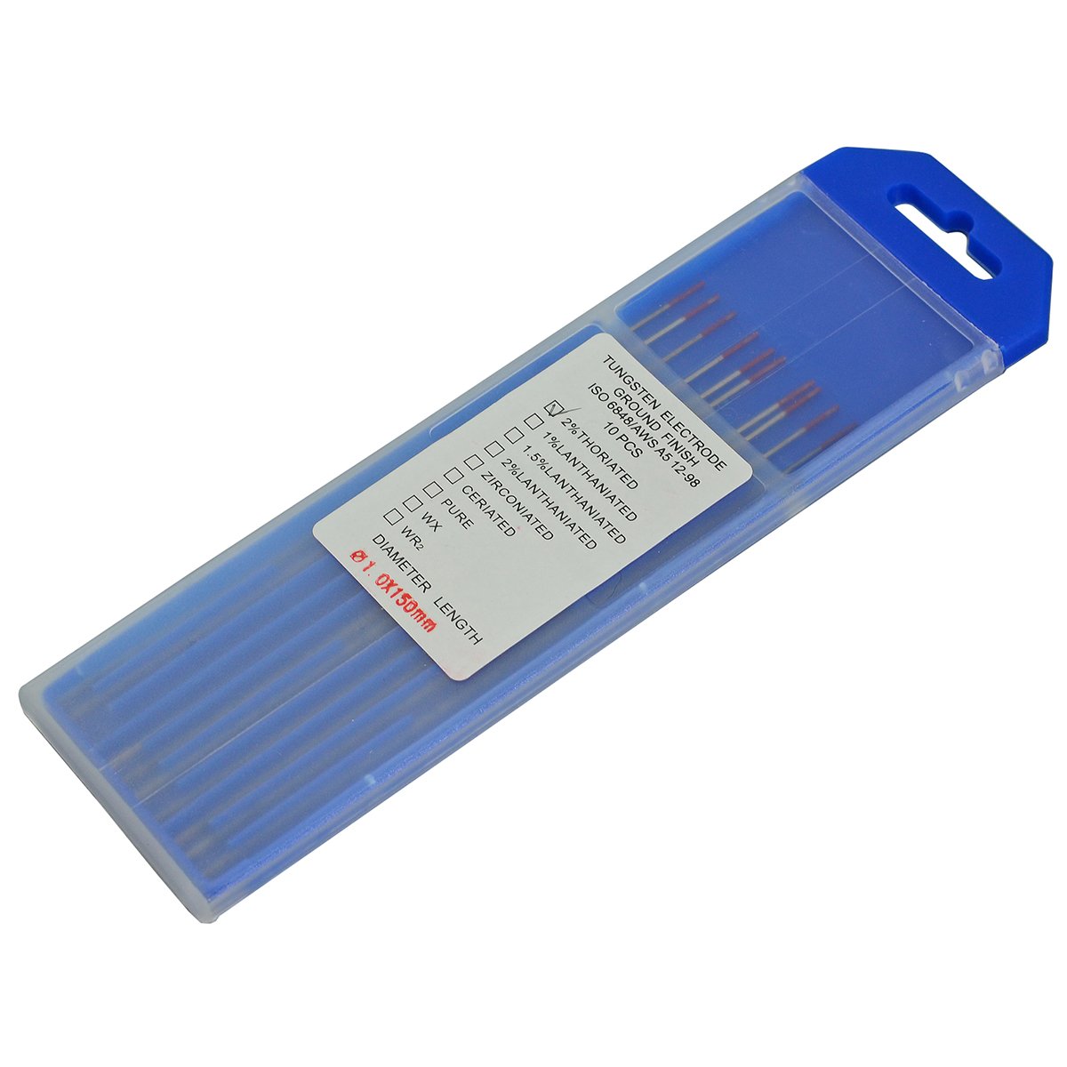 RIVERWELD Electrodo de tungsteno para soldadura TIG rojo WT20 toriado al 2 por ciento, 1,0 mm x 150 mm, paquete de 10
