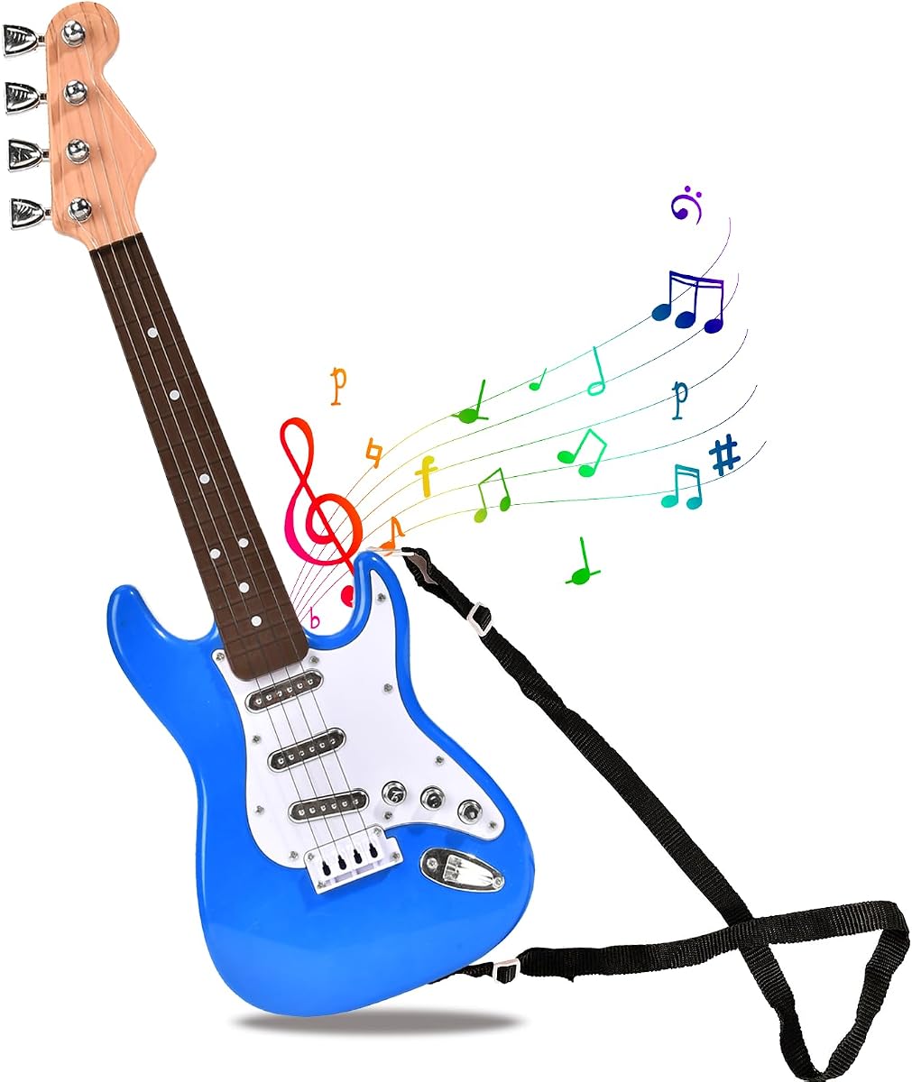 Mini guitarra de juguete de 16 pulgadas para niños y principiantes, guitarra eléctrica con correa para niños pequeños y juguetes de instrumentos para niños y niñas