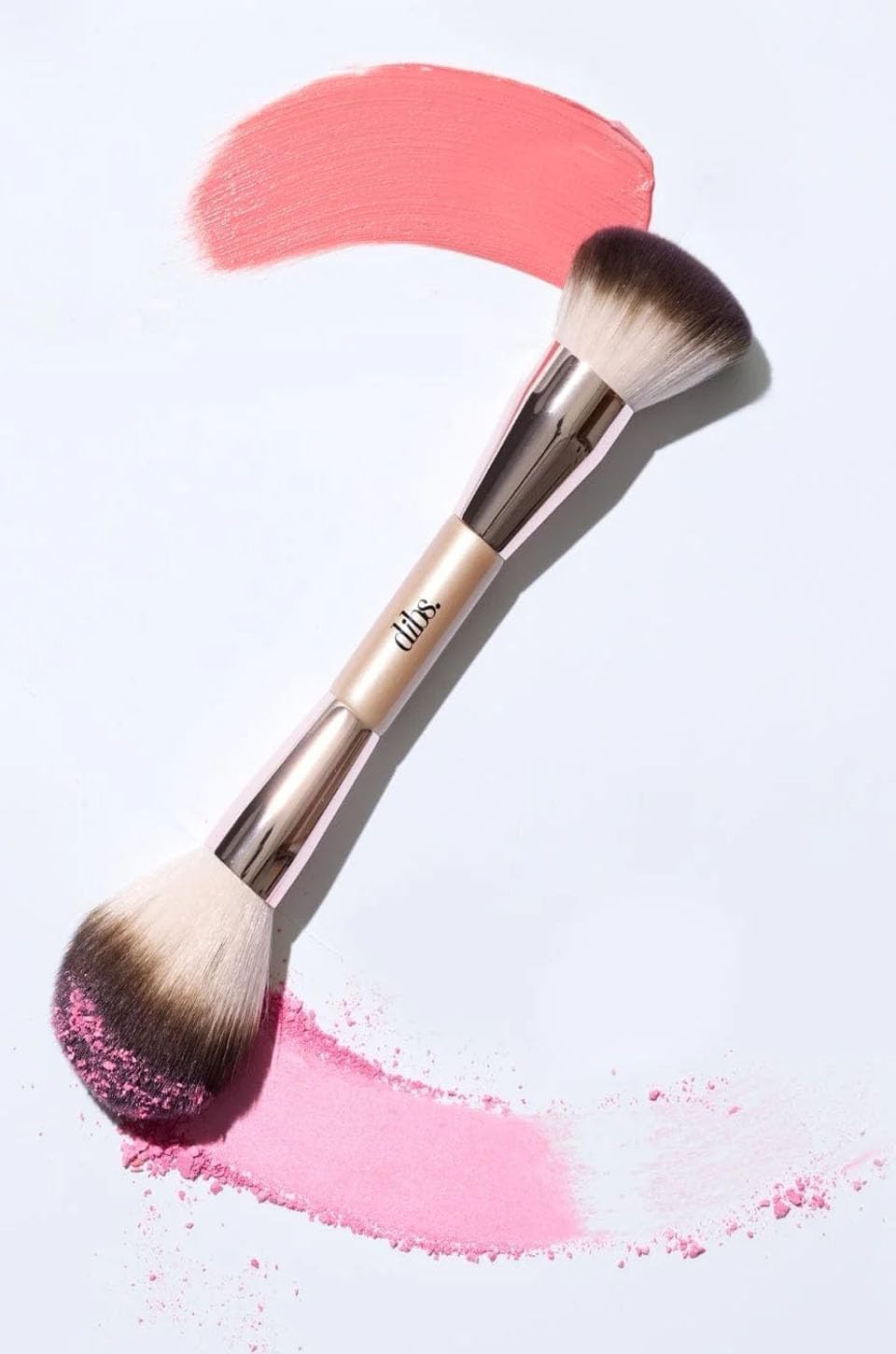 DIBS Beauty - Double-Ended Face Makeup Brush for Foundation, Blush, Bronzer & Powder, Soft Synthetic Bristles for Cream and Powder Products, Smooth Blending, Professional Makeup Tool - Color (Gold)