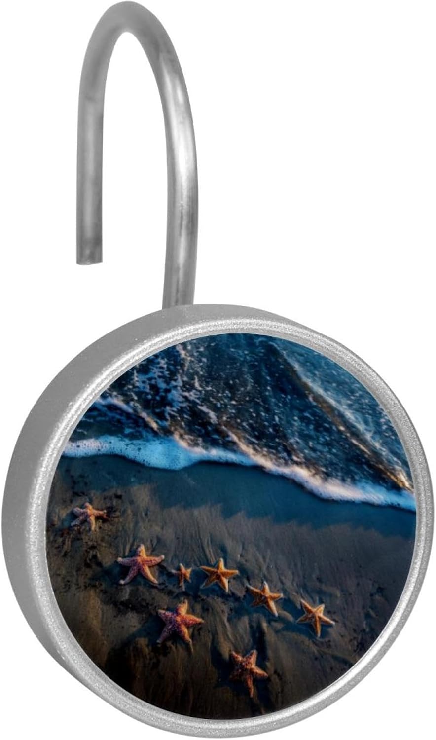 Starfish Beach (2) Round Crystal Glass Decorative Shower Curtain Hooks with 3D Pattern Visual, Rust Proof Shower Curtain Rings-12 Pack