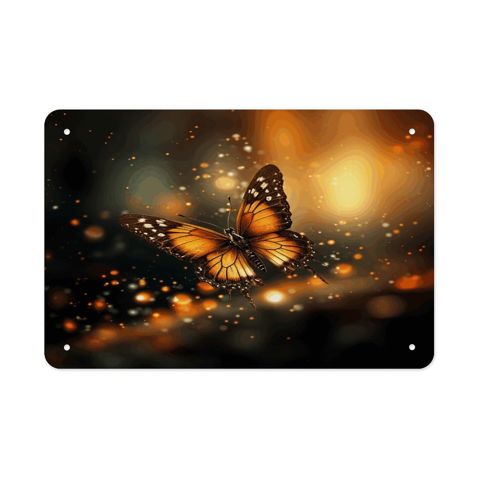 Orange Butterfly Metal Tin Sign 12"x8" Wall Art Prints Poster Decorative Picture Metal Signboard Decor Painting Folded Edge Iron Sheet Painting with Holes for Wall Decor