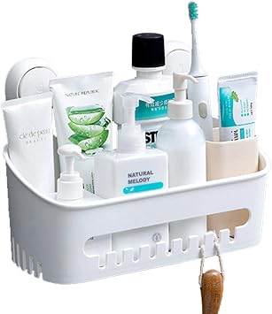 Shower Caddy Suction Cup, Durable Shower Organizer Shower Shelf No-Drilling Removable Shower Basket for Bathroom Storage, Powerful Shower Suction Caddy for Shampoo, Gel, Conditioner, Max Hold 22lb