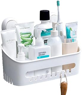 Shower Caddy Suction Cup, Durable Shower Organizer Shower Shelf No-Drilling Removable Shower Basket for Bathroom Storage, Powerful Shower Suction Caddy for Shampoo, Gel, Conditioner, Max Hold 22lb