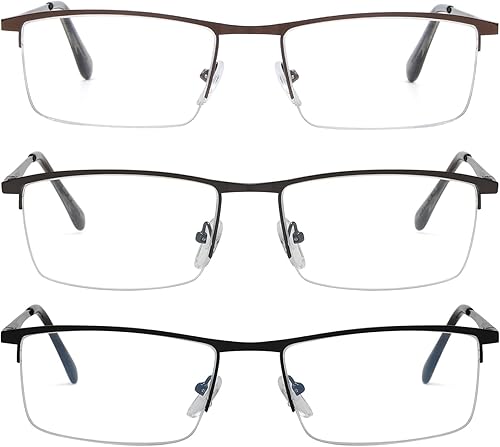 Miniatura 1 de Reducblu Gafas de lectura de metal para hombre, paquete de 3 lectores de media llanta +1.00