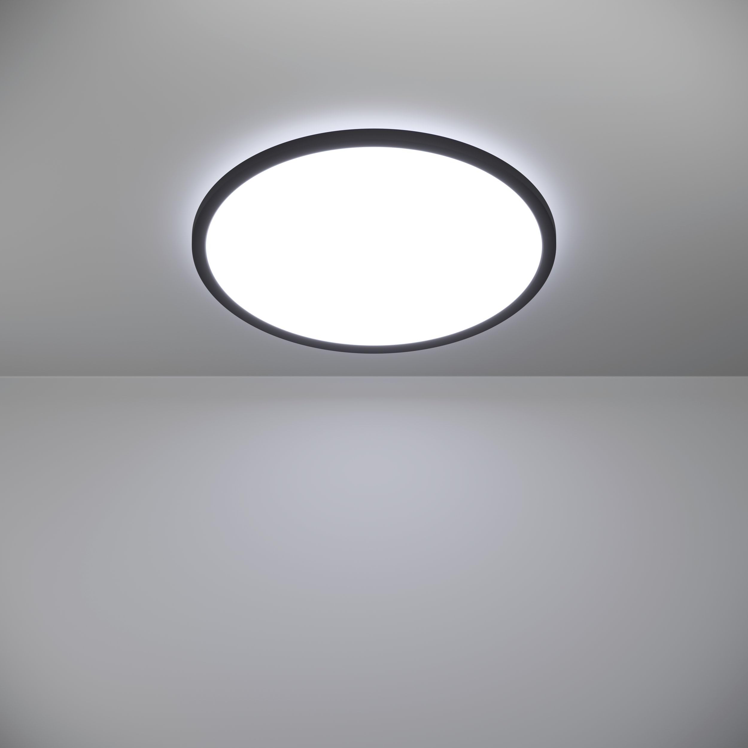 Eglo Rovito Plafoniera a LED, rotonda, per bagno, lampada da soffitto in | plastica di colore nero e bianco, luce bianca calda e fredda, IP44, diametro 50 cm