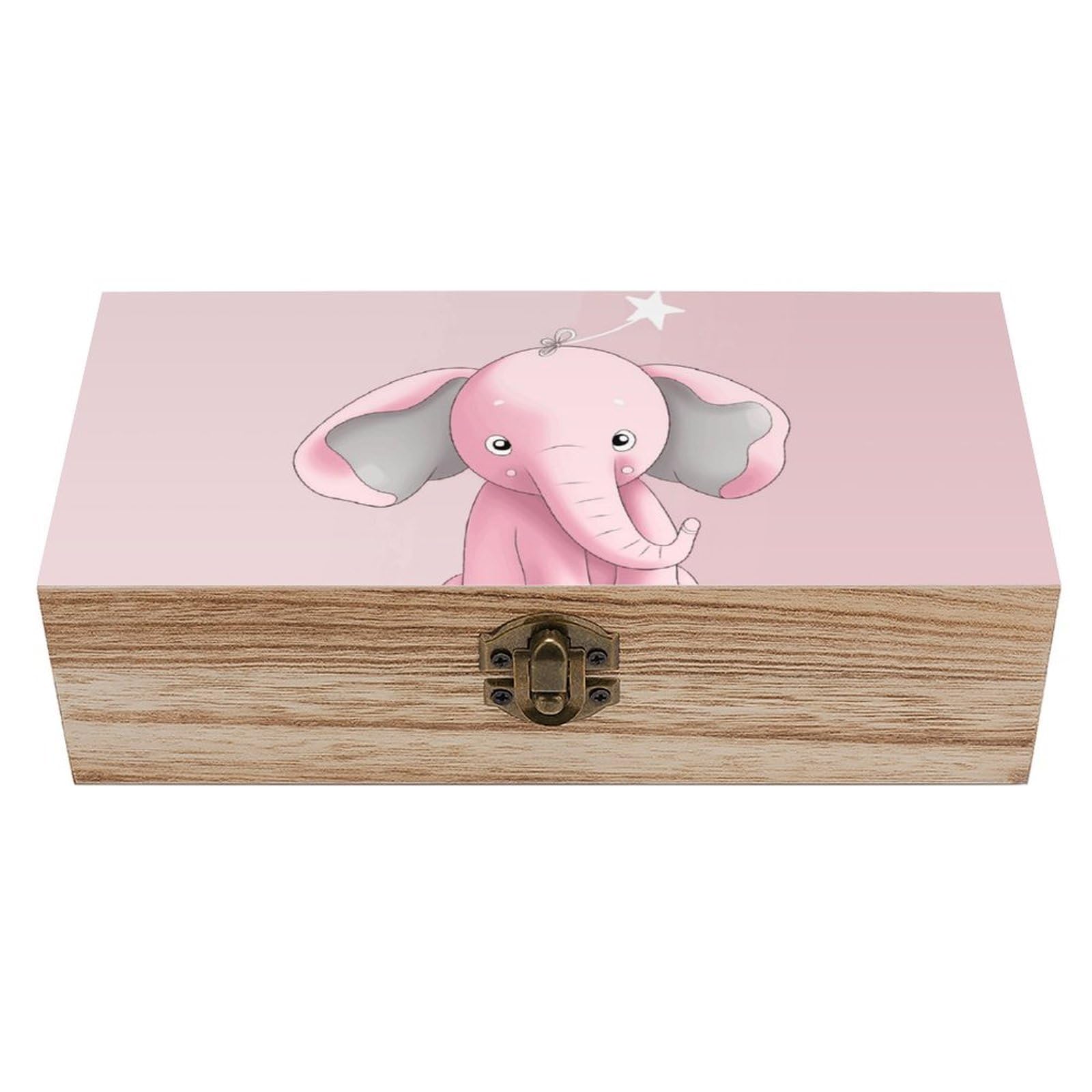LZQPOEAS Pink Elephant Wooden Storage Box Small Decorative Box with Hinged Lid Handmade Elegant Keepsake Storage Box for Jewelry, Photos, Trinkets, Letter Gifts, Small Heirlooms