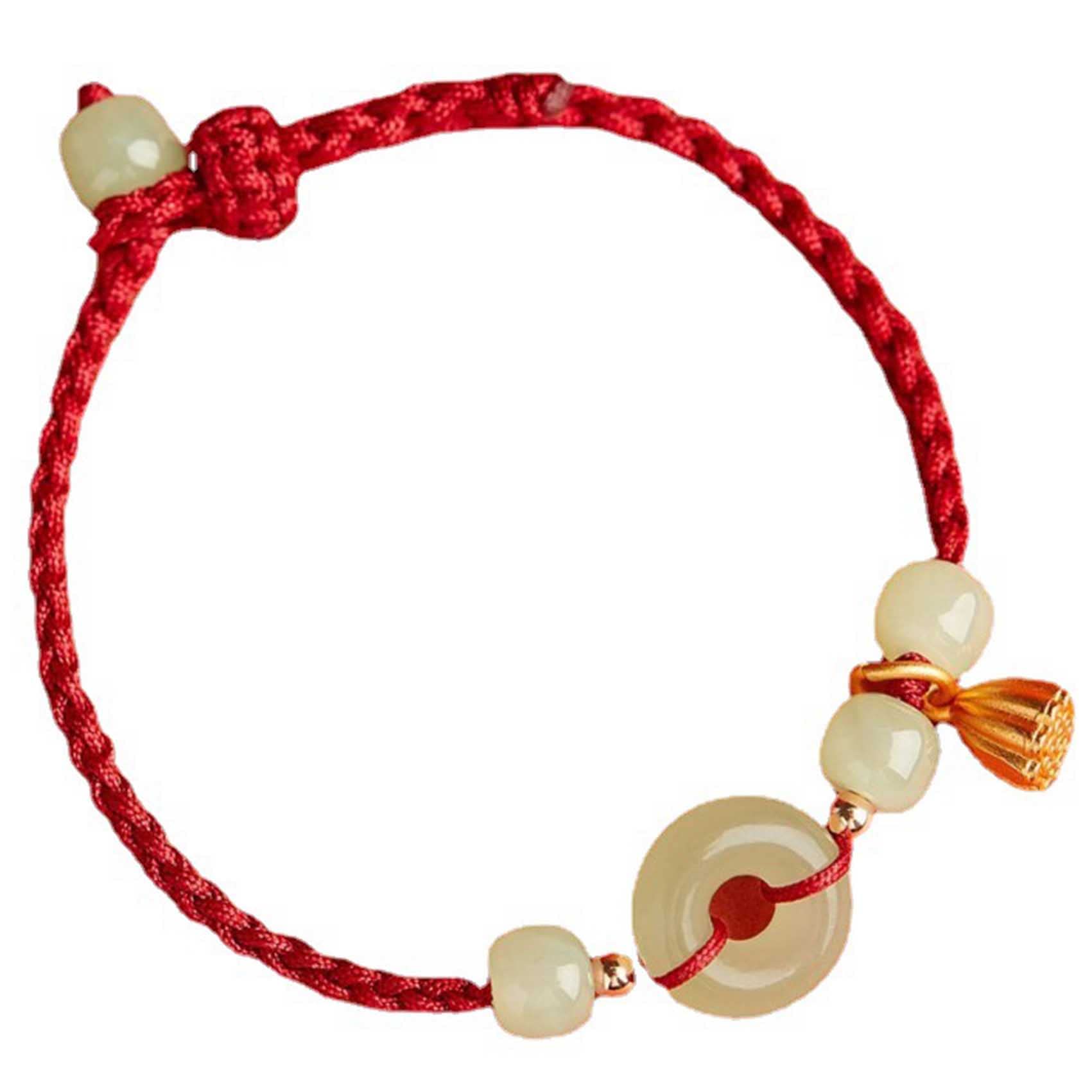 YNIYUJKL Bracelets,Lucky Charm,Feng Shui Bracelet Handmade String Bracelet Hetian Jade Bracelet Harmony Buckle Charm Gold Pendant Bracelet Adjustable Good Luck Bracelet Amulet Wom,Red