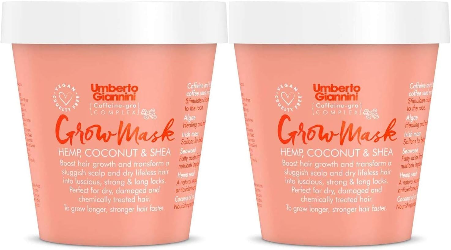 Umberto GianniniGrow Mask For Dry, Damaged, Chemically Treated Hair Vegan Cruelty Free, 2 Pack