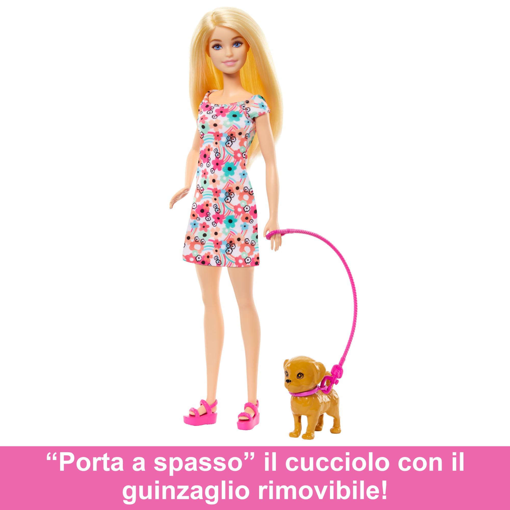 Barbie - Playset con bambola Barbie, 2 cuccioli e tanti accessori per gli animali inclusi, 1 cucciolo in carrozzina rimovibile con ruote funzionanti, giocattolo per bambini, 3+ anni, HTK37