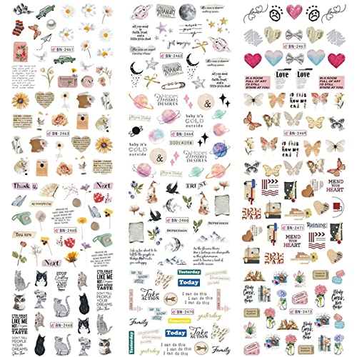 Valentine's Day Nail Stickers Love Heart Nail Decals English Letters Water Decal Retro Newspaper Manicure Foils French Nail Supplies Flowers Butterfly Planet Animals Design Watermark Decor 12 Designs #TOP5