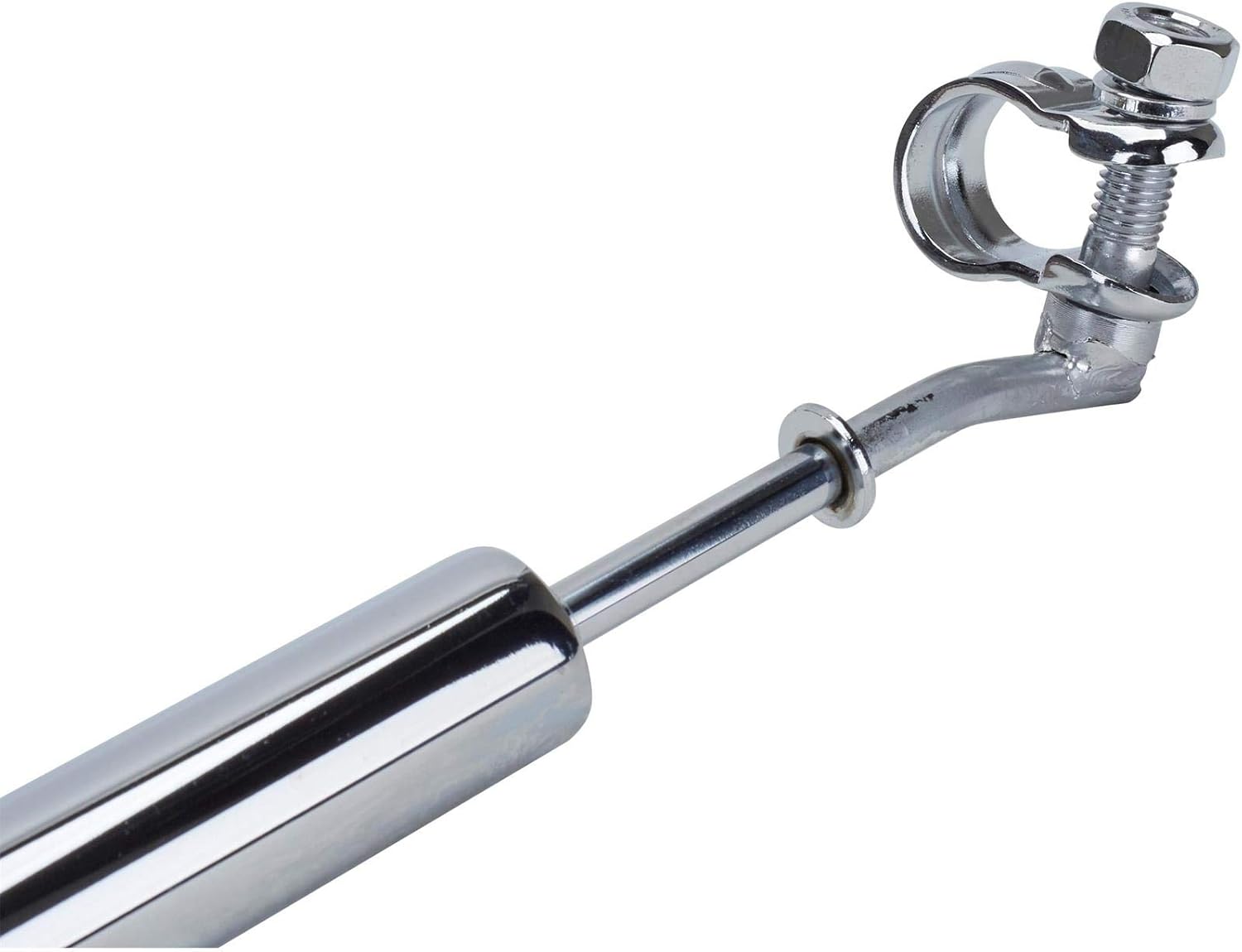 Speedway Motors Chrome Steering Stabilizer for Straight Axle Hot Rods Fits Hairpin and 4 Bar Front Suspension Reduces Vibration Wobble Includes 7/8 Inch Clamp Kit