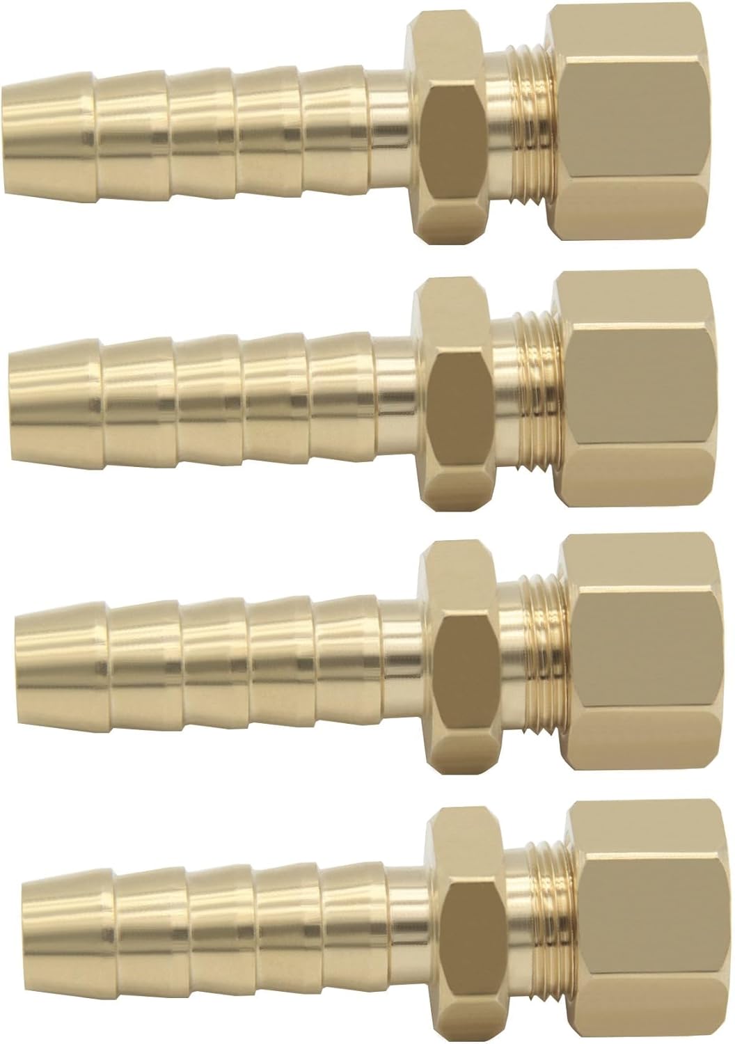 YSIL 4PCS Brass Compression Fitting 3/8" Tube OD to 3/8" Hose Barb Transmission Cooler Fuel Line Fitting