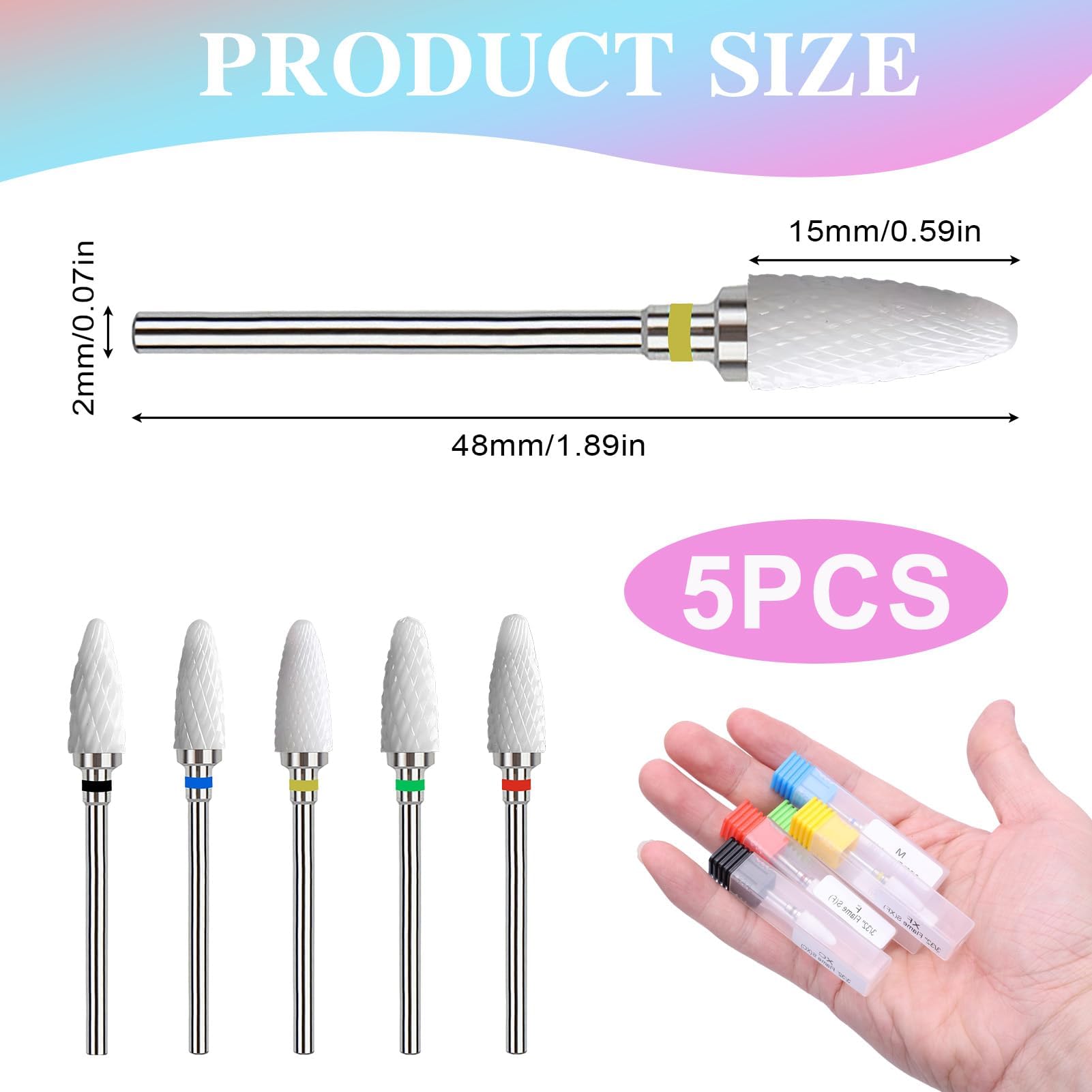 Set di Punte per Unghie in Ceramica Professionale, 3/32'' Forma di Mais, per Lucidatura Acrilico e Gel, Ideale per Manicure e Pedicure, Kit di 5 Pezzi per Tecnici e Appassionati di Nail Art