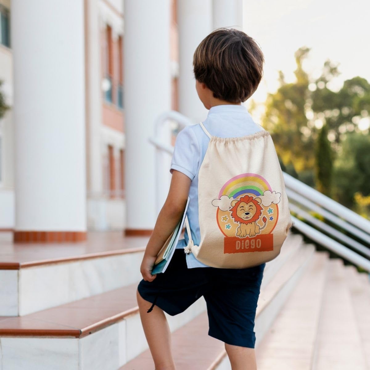 Mochila Personalizada Algodón Diseño Infantil Bolso Saco con Cuerdas Hecho en España