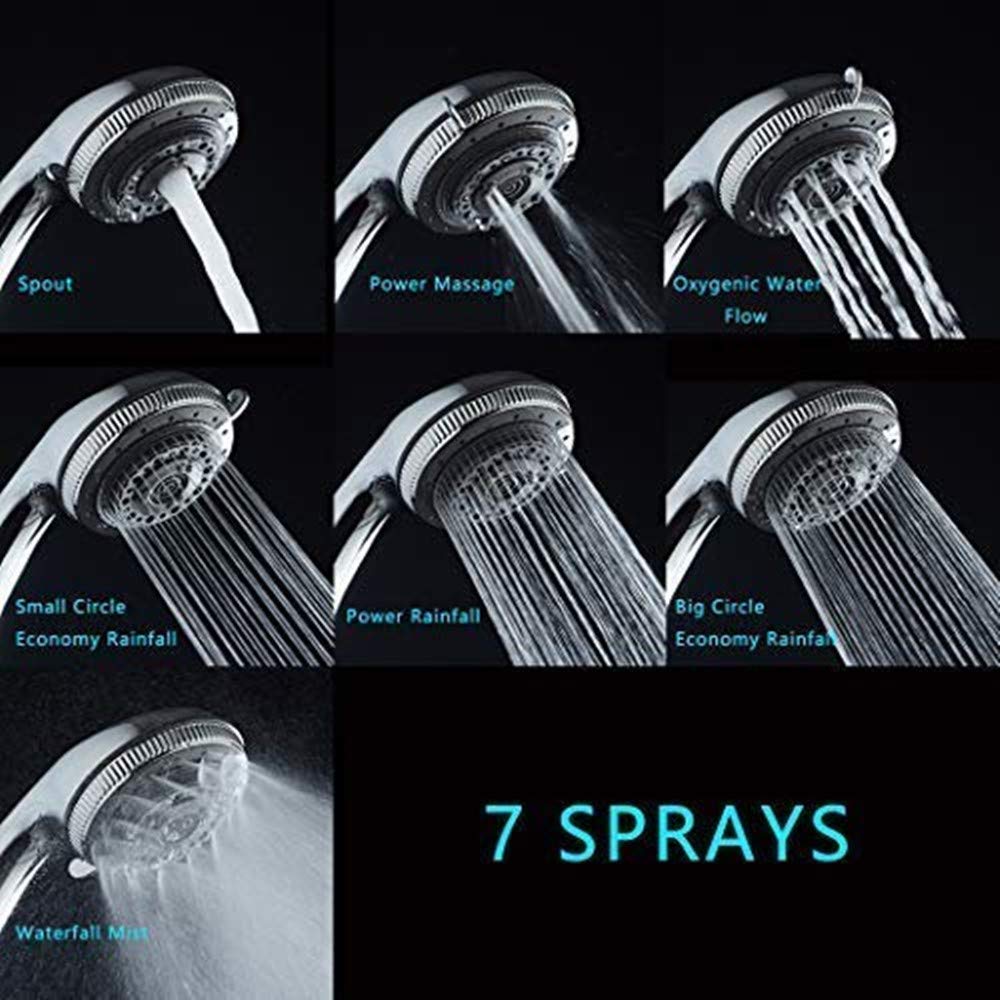 Ducha de mano, kit de grifo de baño cromado de alta presión con manguera larga, soporte adaptador universal para montaje en pared, portátil y limpio (3,2 pulgadas 7 ajustes)