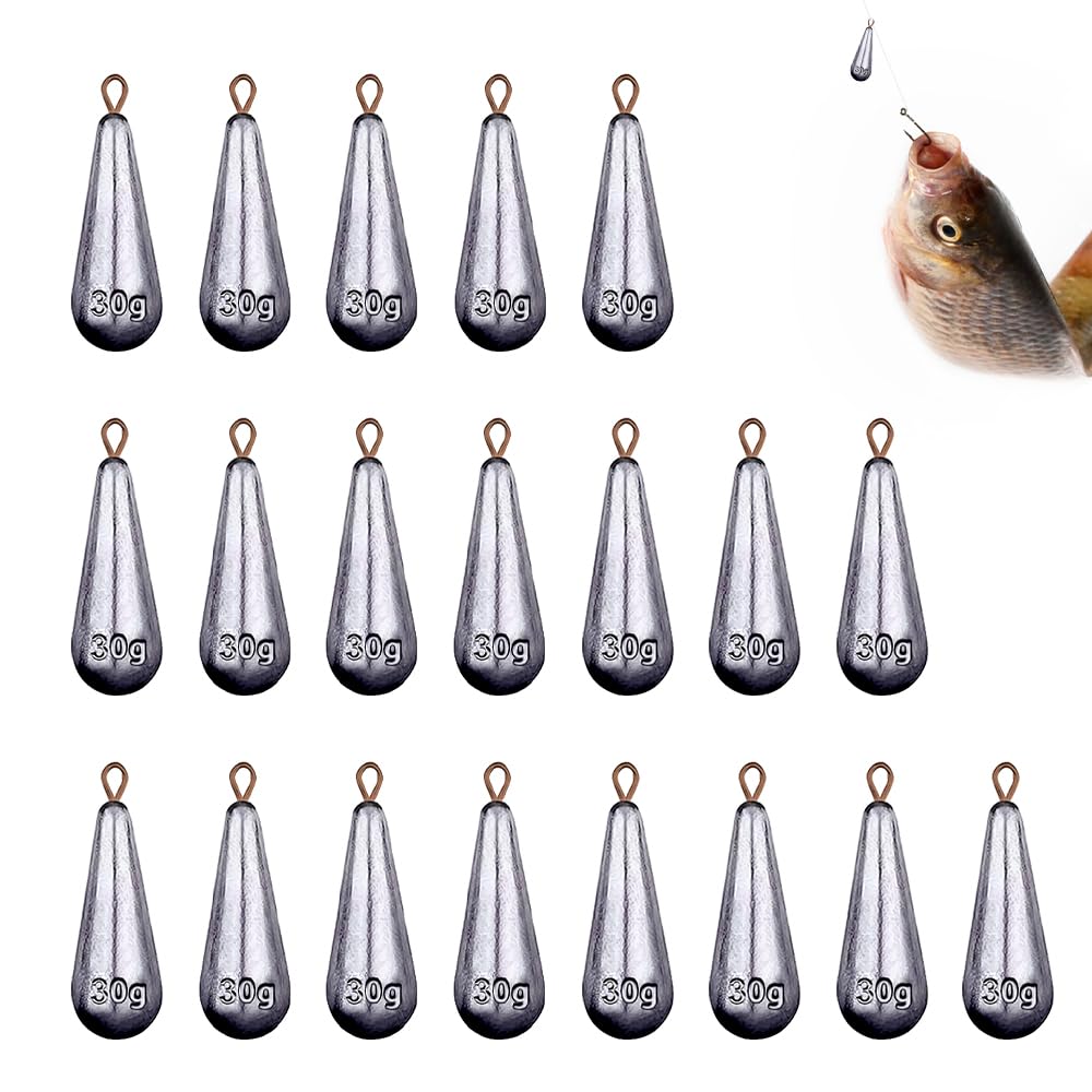 Lot de 20 Plomb Pêche Mer 30g Drop Shot Poids pour Pêche en Eau Douce