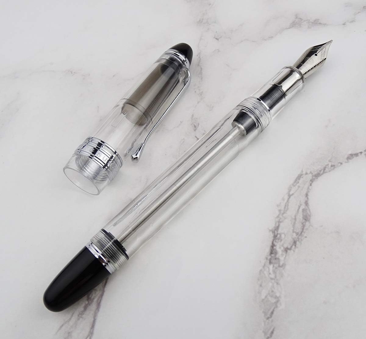 Lanxivi Yongsheng 699 Vaccum Filling Fountain Pen Fine Nib, Demonstrator Clear Transparent Fountain Pen