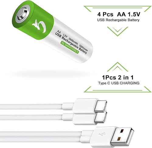 Miniatura 4 de Batería de litio AA recargable de 2600 mwh con cable de carga USB tipo C baterías dobles A de 15 V salida constante de 15 horas carga rápida