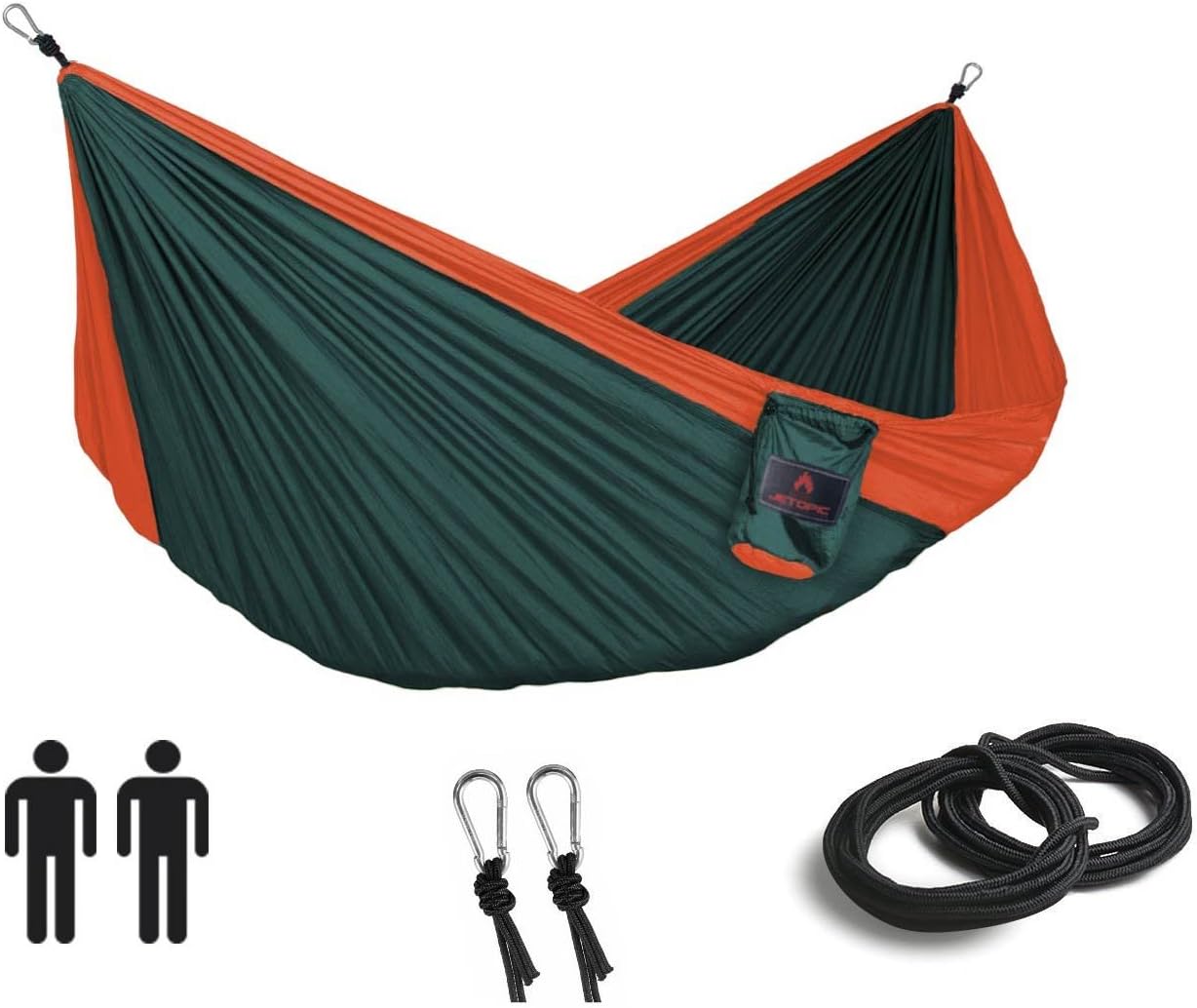 Two Person Camping Hammock - Lightweight Compact Hammock Best for Backpacking , Beach , Backyard , Outdoor - Ultralight Double Parachute Hammock . Gear Includes Tree Ropes & Steel Carabiners