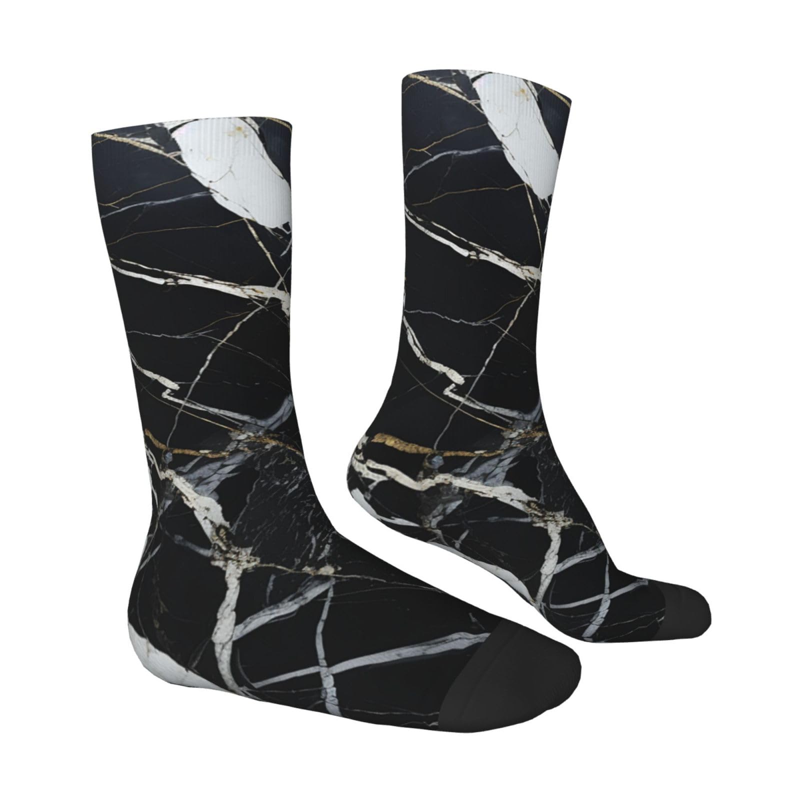 LZQPOEAS Black and white marble Athletic Socks Unisex Cushioned Crew Socks Hiking Running Calf Sock Soft Above Ankle Sock