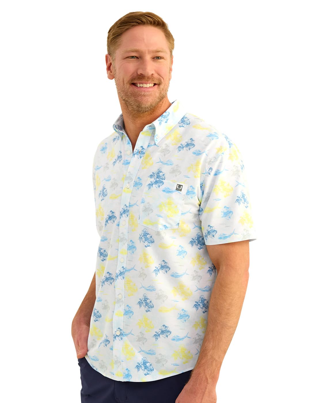 HUK Mens Kc Scott Patterned Kona Shirt, Performance Button Down Shirt