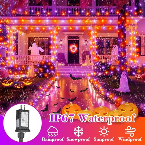 66FT 200 LED Halloween String Lights, Twinkle Lights with 8 Modes and Timer, Outdoor Waterproof Halloween Tree Lights for Room Bedroom Wedding Party Holiday Decorations, Purple and Orange - image 3