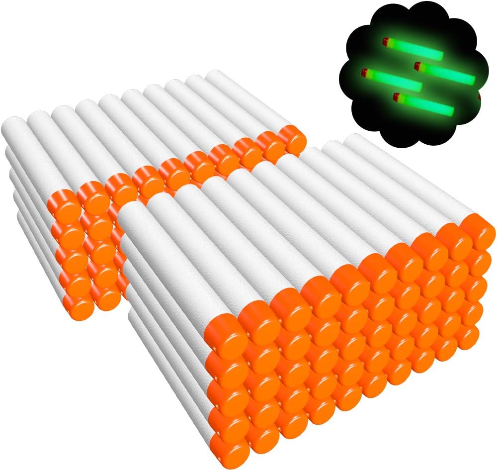 100PCS Refill Darts for Nerf N Strike Elite 2.0 Series Glow in The Dark Bullets Pack – Compatible with All Elite Blasters White