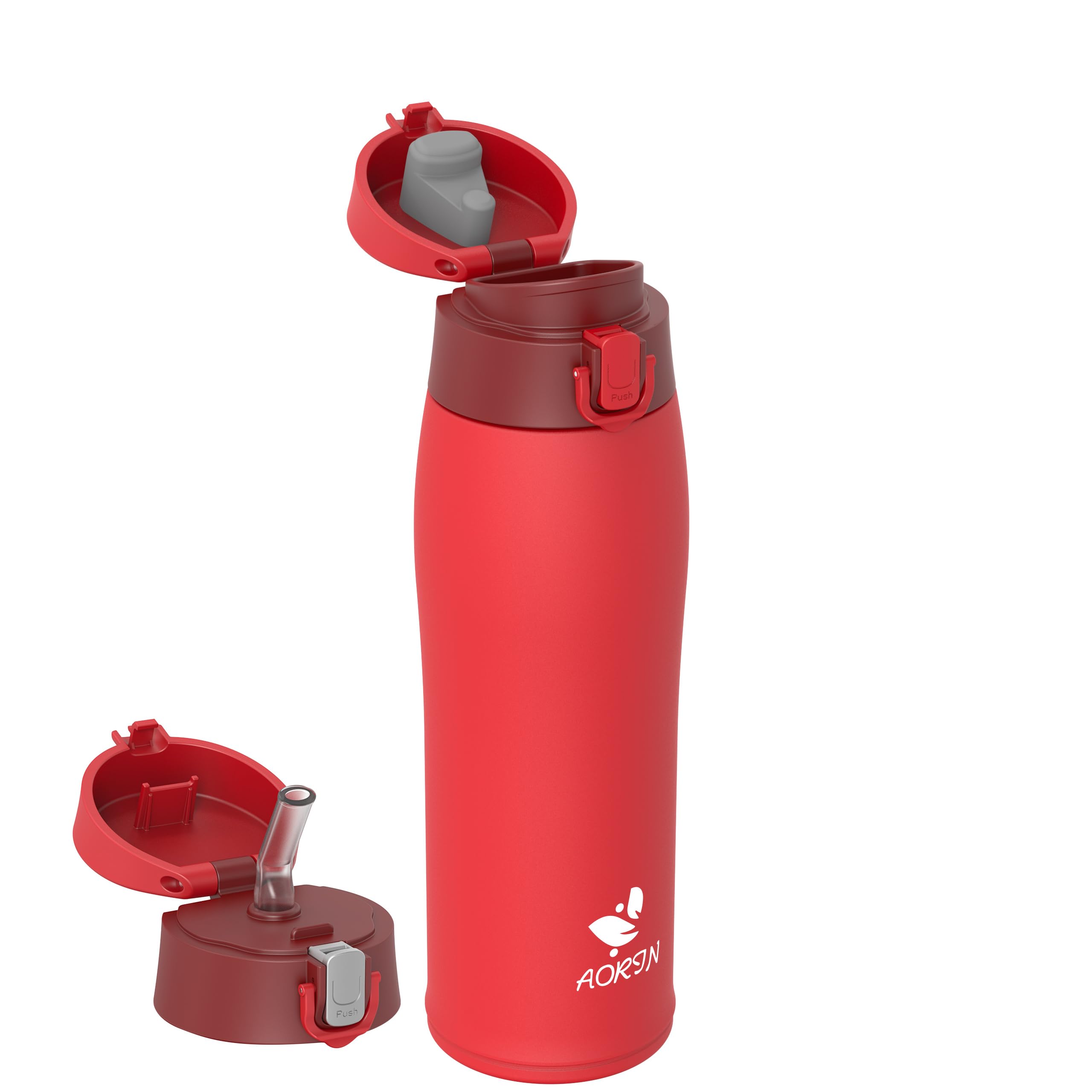 AORIN Borraccia Termica, Borraccia in Acciaio Inox 18/8, 750ml Borraccia Bambini, Bottiglia Termica Senza BPA e Perdite, Thermos per Sport, Outdoor e Pendolarismo con 2 Coperchi