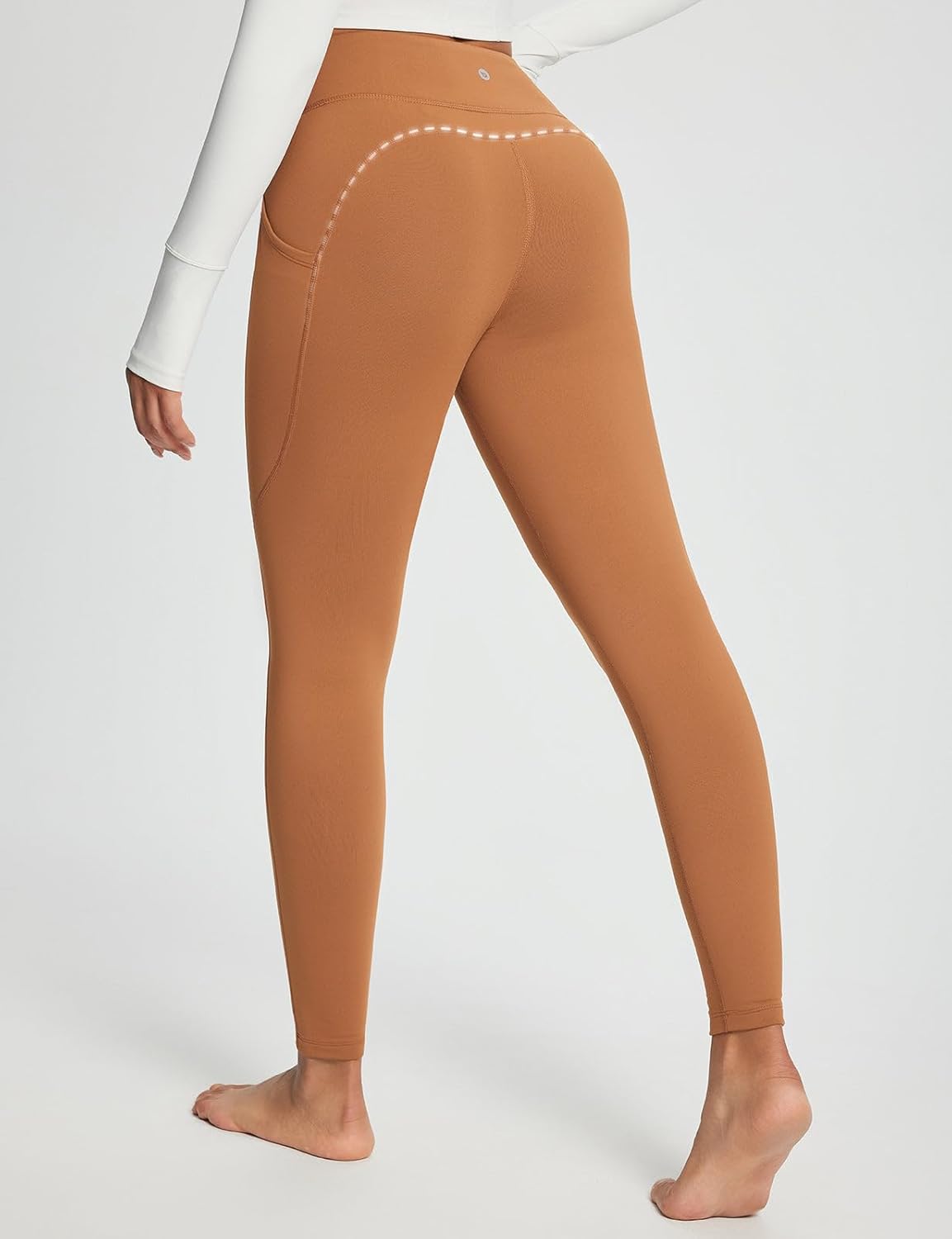 baleaf Women's Crossover Fleece Lined Leggings with Pockets Thermal Warm Winter Tights Crossover High Waisted Yoga Pants - Image 2