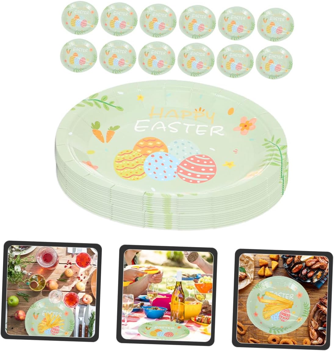 Easter Bunny Paper Plates 48pcs Set, 7-inch Disposable round Paper Plates for Holiday Party Supplies and Festival Dinner Tableware