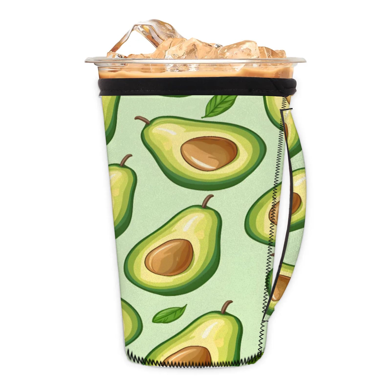 Watercolor Avocado Reusable Neoprene Coffee Sleeve with Handle Insulated Iced Coffee Cup Holder Reduces Condensation Fits 24-28 oz Cups M