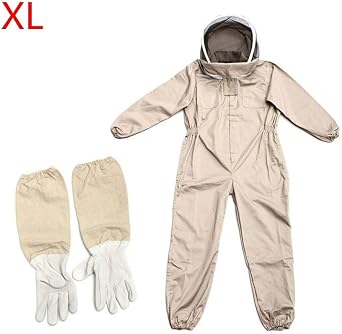 Beekeeper Suit for Beekeepers, Professional Beekeeper's Suit Beekeeping Suit Full Body Protective Suit Ventilated Bee Suit with Elastic, Leather Gloves, L/XL/XXL