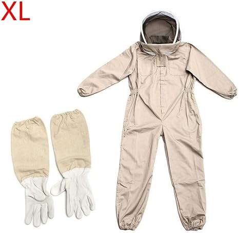 Beekeeper Suit for Beekeepers, Professional Beekeeper's Suit Beekeeping Suit Full Body Protective Suit Ventilated Bee Suit with Elastic, Leather Gloves, L/XL/XXL
