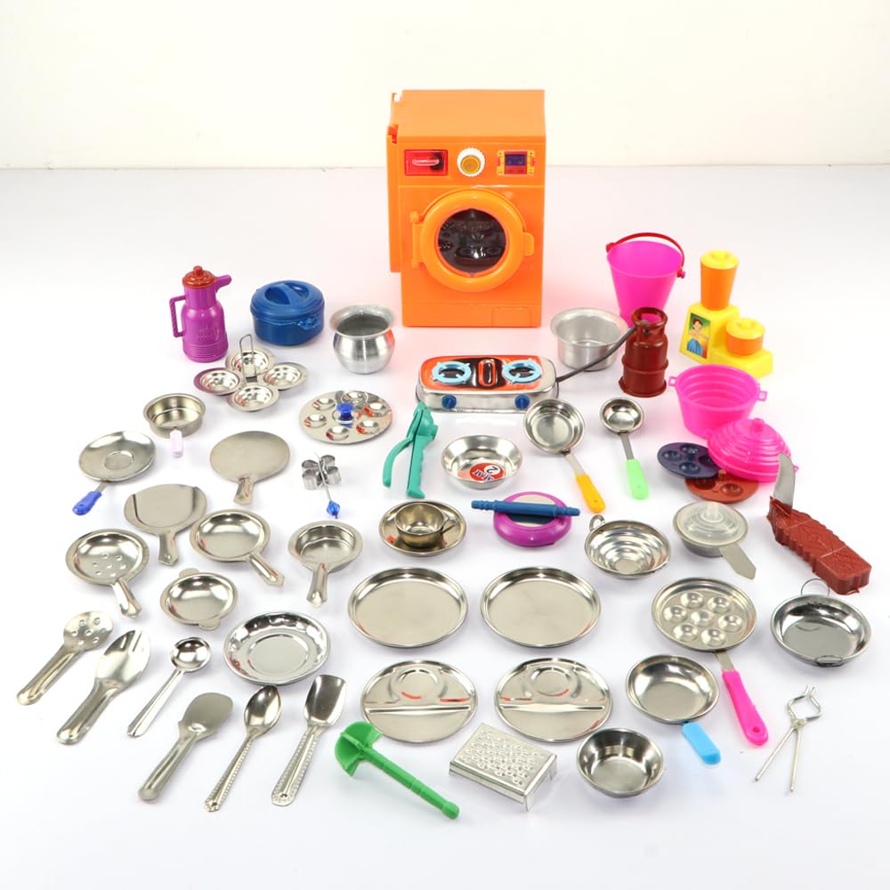 Varnika Stores Miniature Kitchen Set, Kitchen Set for Kids Girls, Real Cooking Kit for Play, Steel Kitchen Set for Girls, Choppu Jaman, Miniature Cooking Set (Pack - 48) (B0D9D4MBPB) Amazon Price History, Amazon Price Tracker