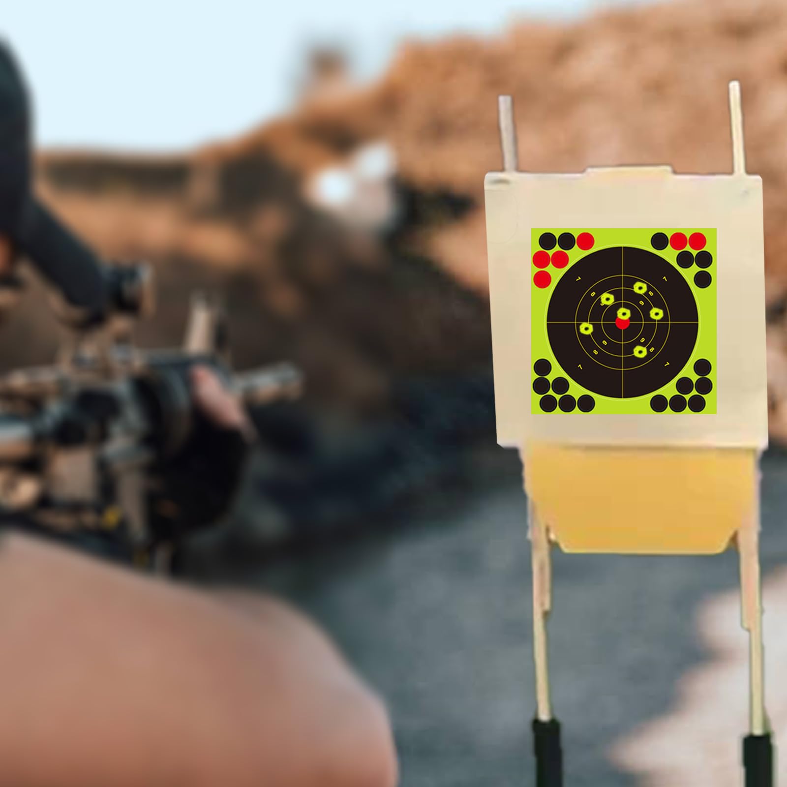 Bersagli da tiro reattivi 20,3 x 20,3 cm con esplosioni fluorescenti e adesivi per toppe