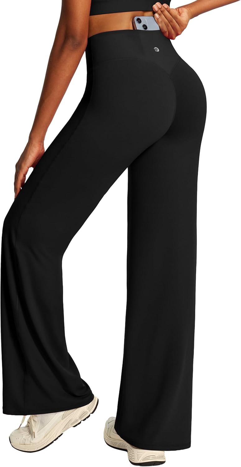 Wide Leg Yoga Pants for Women Butt Lifting Straight Leg Leggings High Waist Tummy Control No Front Seam Workout Sweatpants
