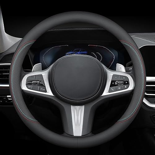 YOUDAXIN Funda de cuero de napa para volante de automóvil, cómoda y antideslizante, universal de 15 pulgadas (negro)
