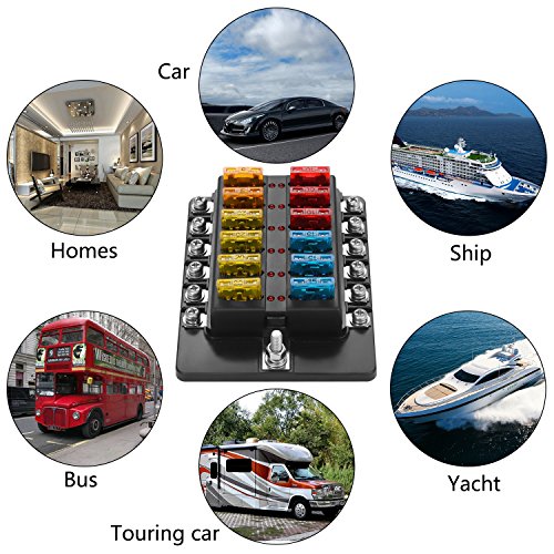 Blade Fuse Block Box Holder 12 Way With Led Indicator For Blown Fuse Suitable For Automotive Marine Boats Weiruixin (12Way) #TOP6