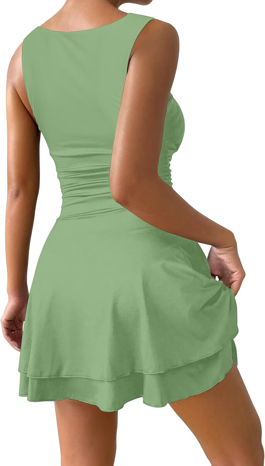 IWD Women's Sexy V Neck Sleeveless Corset Mini Dress Tiered Ruffle Hem A Line Short Party Club Dresses - Image 2