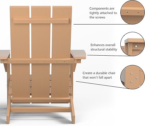 Miniatura 6 de Juego de 3 sillas Adirondack para exteriores, sillas Adirondack de plástico HDPE para todo tipo de clima, sillas para hoguera al aire libre con mesa