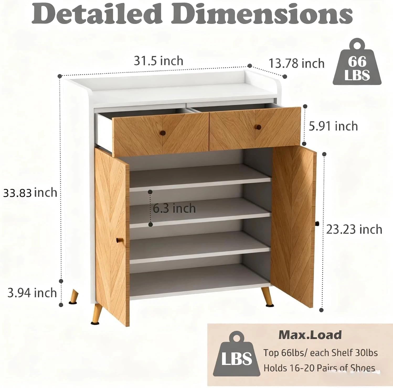 Shoe Organizer Cabinet with 2 Doors, 4-Tier Shoes Storage Cabinet for Entryway,20 Pairs Modern Geometry Shoe Cabinet with 2 Drawer for Hallway