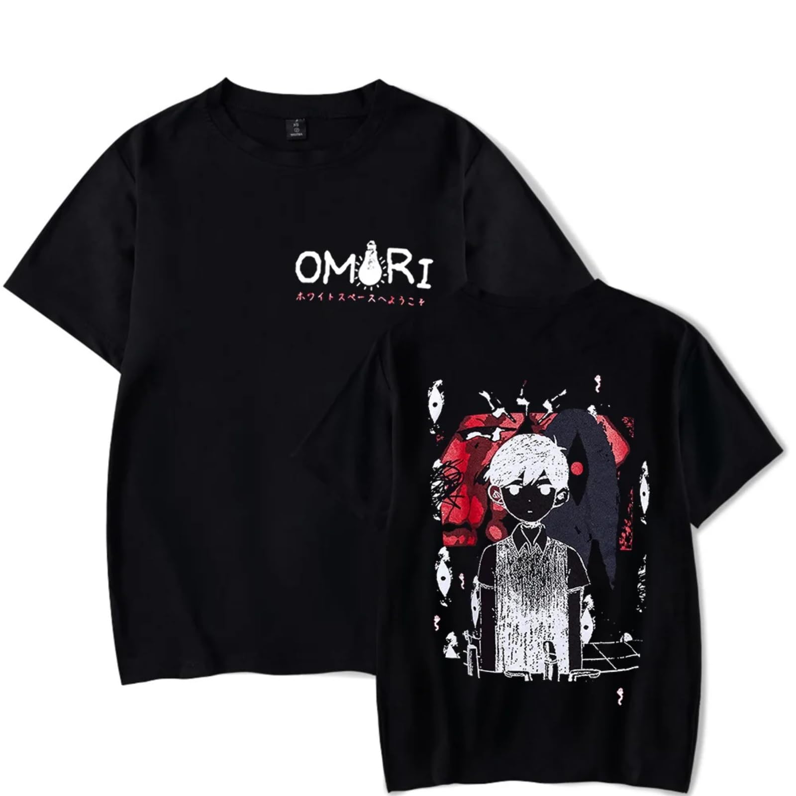 Fosike Omori Merch T-Shirt Men’s Short Sleeves Tshirt Omori Game Tee Shirt Crew Neck Harajuku Casual Top-Black||l
