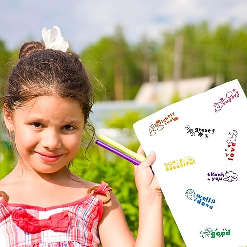 Miniatura 9 de Sellos de oficina con 8 mensajes, con tinta y bandeja de almacenamiento (8 piezas)